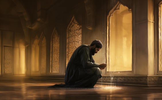 Muslim Individual Performing Ablution in Preparation for Prayer.Generated image photo