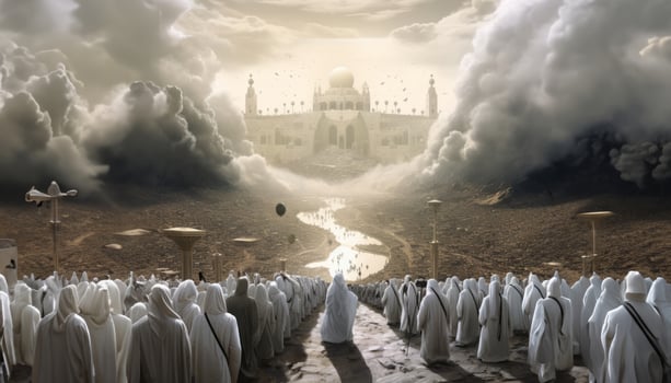 Muslims Performing Prayer at a Sacred Holy Site.Generated image photo
