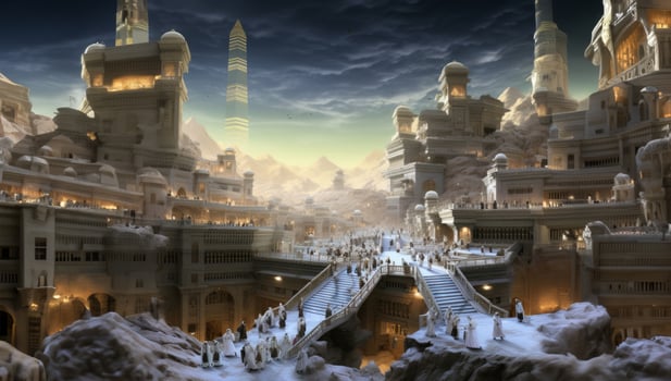Muslims Performing Prayer at a Sacred Holy Site.Generated image photo