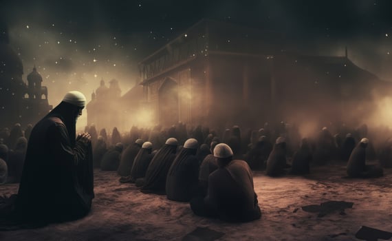 Muslims Performing Prayer at a Sacred Holy Site.Generated image photo