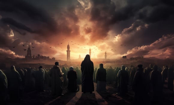 Muslims Performing Prayer at a Sacred Holy Site.Generated image photo
