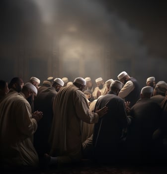 Muslims Performing Prayer at a Sacred Holy Site.Generated image photo