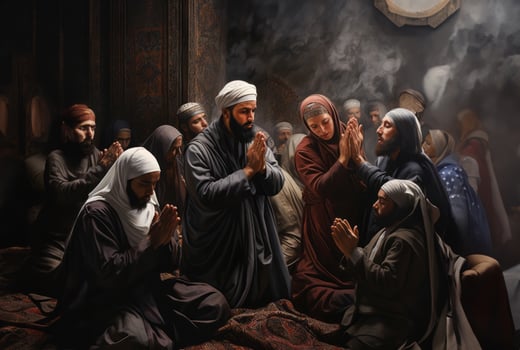 Muslims Performing Prayer at a Sacred Holy Site.Generated image photo