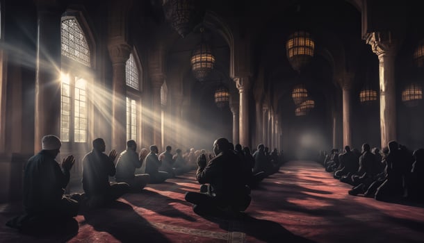 Muslims Performing Prayer at a Sacred Holy Site.Generated image photo