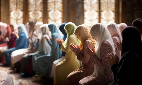 Muslims Performing Prayer at a Sacred Holy Site.Generated image photo