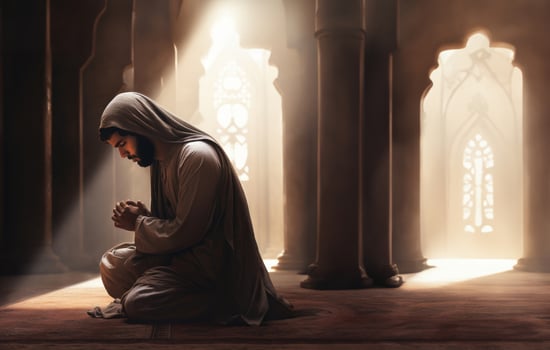 Islamic Woman in Prayer with Hands Raised to the Sky..Generated image photo