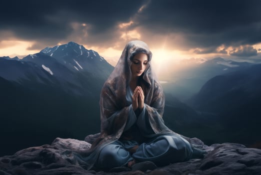 Islamic Woman in Prayer with Hands Raised to the Sky..Generated image photo