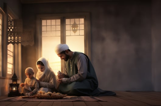 Muslim Family Reading the Quran Together in Preparation for Prayer..Generated image photo