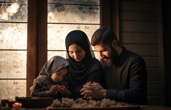 Muslim Family Reading the Quran Together in Preparation for Prayer..Generated image photo