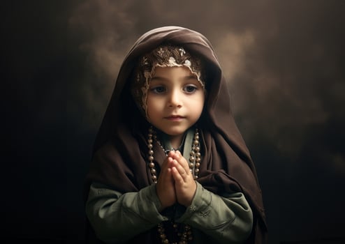 Adorable Muslim baby girl wearing a hijab, embodying innocence and cultural tradition..Generated image photo