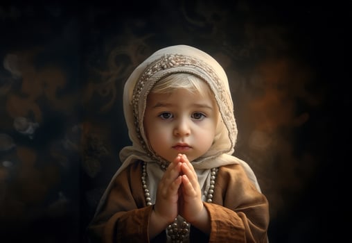 Adorable Muslim baby girl wearing a hijab, embodying innocence and cultural tradition..Generated image photo