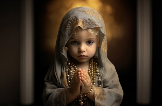 Adorable Muslim baby girl wearing a hijab, embodying innocence and cultural tradition..Generated image photo