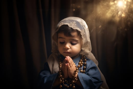 Adorable Muslim baby girl wearing a hijab, embodying innocence and cultural tradition..Generated image photo