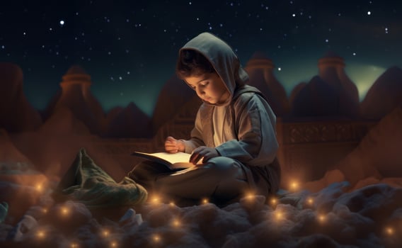Closeup of a Muslim Child Reading the Holy Quran photo