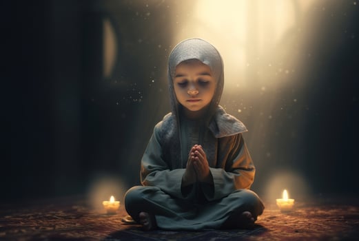 Closeup of a Muslim Child Reading the Holy Quran photo