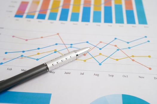 Pen on chart graph paper. Finance, account, statistic, investment data economy, stock exchange business. photo