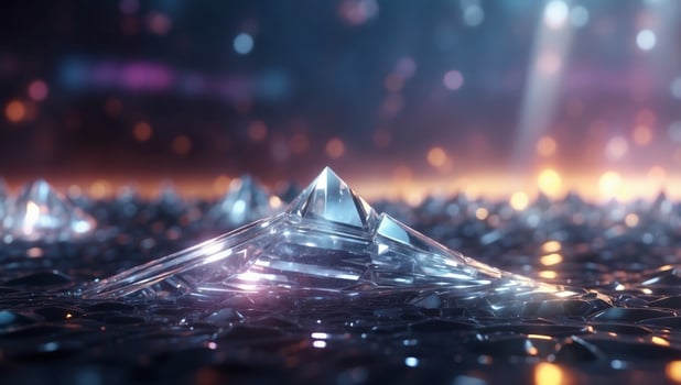 Alien Landscape of Crystalline Structures Refracting Light into Beams on a High Technology Background. photo