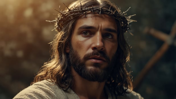 Ancient illustration of Jesus Christ with a crown of thorns. photo
