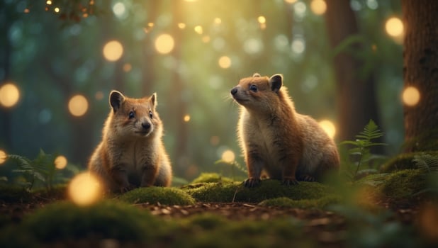 Animals Celebrate in a Whimsical Magical Forest D. photo