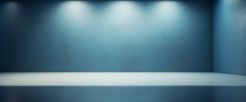 Beautiful versatile backdrop for product design and presentation with blue wall, light reflections and concrete floor. photo