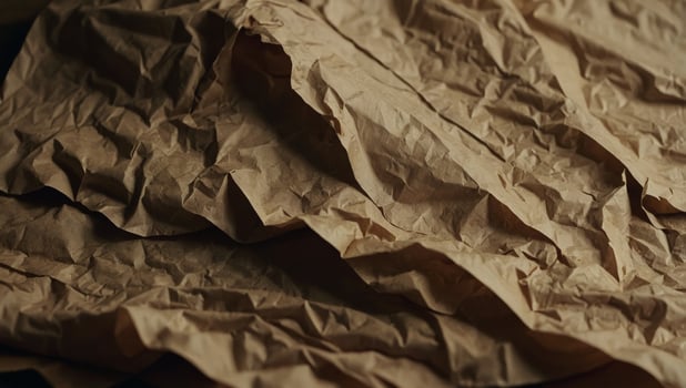 Beige wrinkled paper sheet Aged texture surface design Decorative layer Empty space. photo