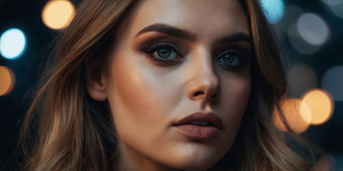 Face of a beautiful girl with smoky eyes makeup. photo