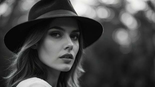Fashion woman in hat Contrast black and white. photo