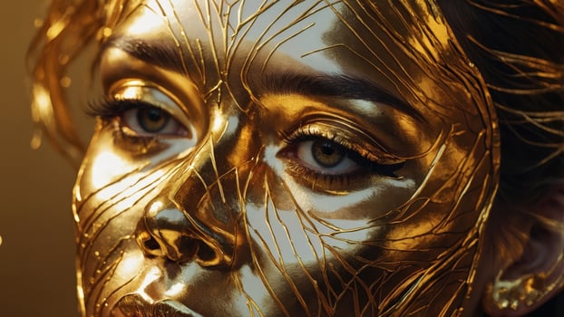 Golden face Art work of a Woman, golden line art. photo