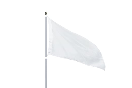 Isolated white flag waving in the wind. Perfect for mockups, adding designs, or national flags. Emphasizes motion and freedom in a simple, clean design photo