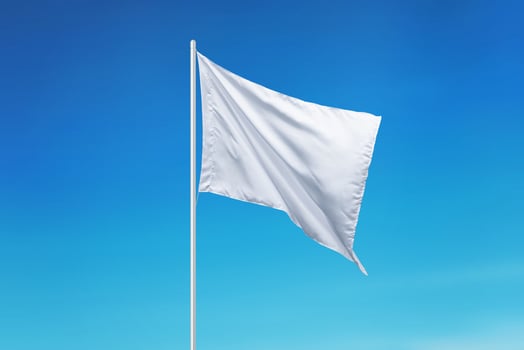 Pure white flag fluttering in the wind. Features a blank area perfect for adding logos, national flags, or custom designs. Clean and versatile for various uses photo