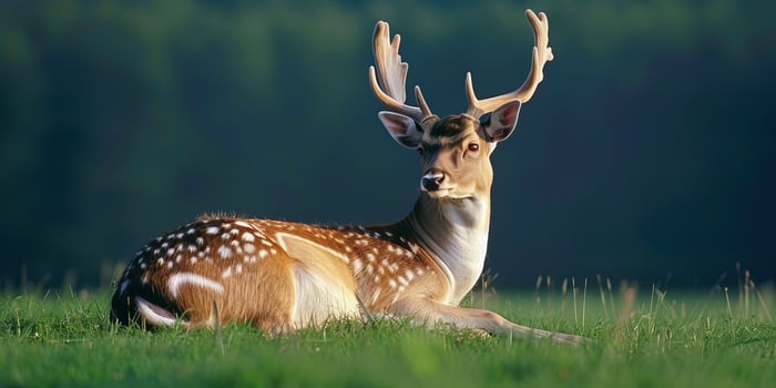 Majestic spotted deer resting on a grassy field photo