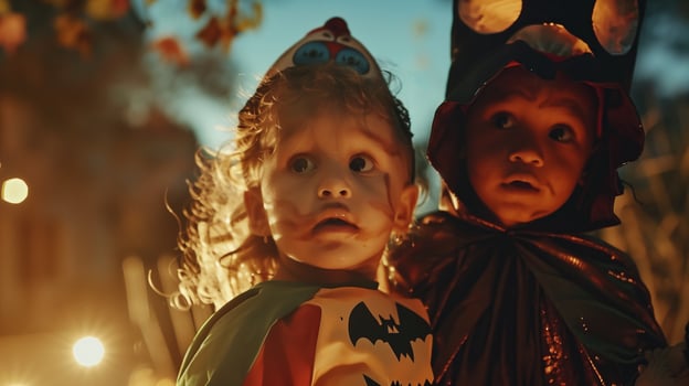 Little kids in costume celebrating halloween together photo