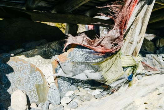 old Flags on the trail to Everest in Nepal photo