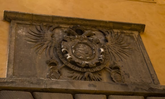 Podebrady- Czech- 27 July 2024. Coat of arms in inner courtyard Podebrady Castle photo