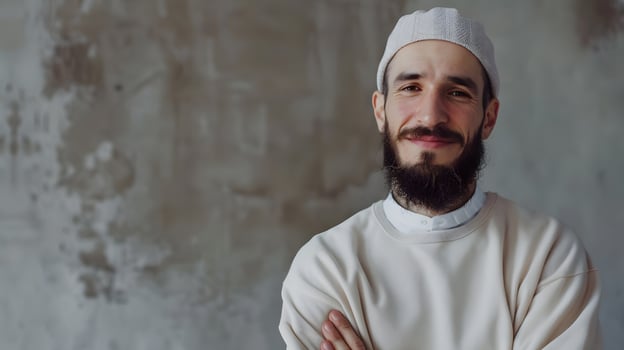 Smiling Muslim Man with Beard and Crossed Arms Pose photo
