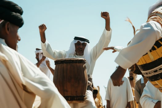 Traditional Cultural Dance with Drums in Desert Community Celebration photo