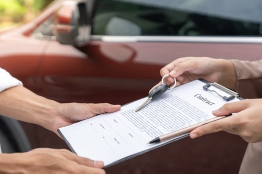 lease, rental car, sell, buy. Dealership send contract and car keys to new owner to sign. Sales, loan credit financial, rent vehicle, insurance, renting, Seller, dealer, installment, car care business photo