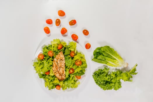 Aesthetic Composition Salad with Tomato and Pan Fried dory photo