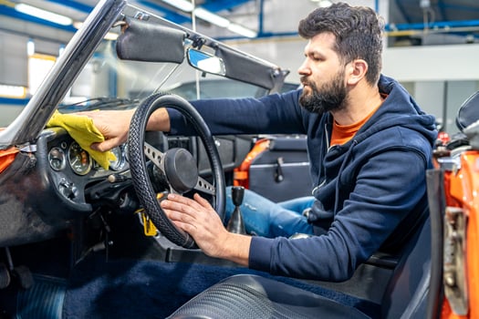 manual cleaning of the interior of an old car, cabriolet photo
