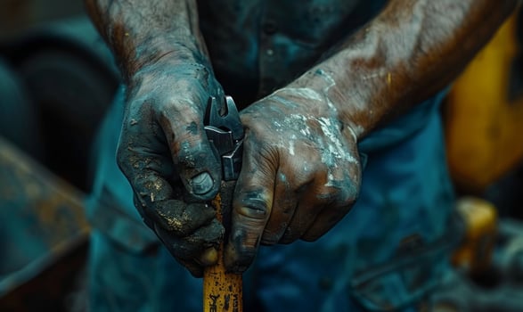 A close-up of a worker's hands gripping tools photo