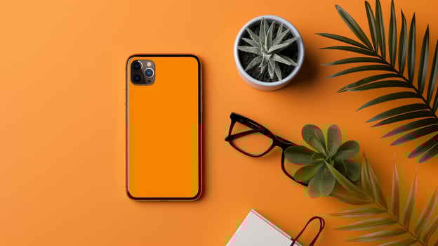 Flat Lay of Smartphone with Office Accessories photo