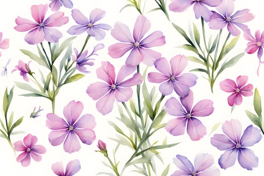 Watercolor creeping phlox flowers on white background photo