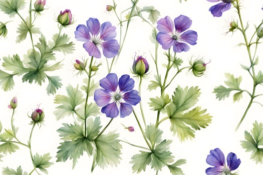 Watercolor cranesbill flower white background photo