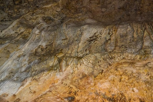 Calcite inlets, stalactites and stalagmites in large underground halls in Carlsbad Caverns National Park, New Mexico. USA photo