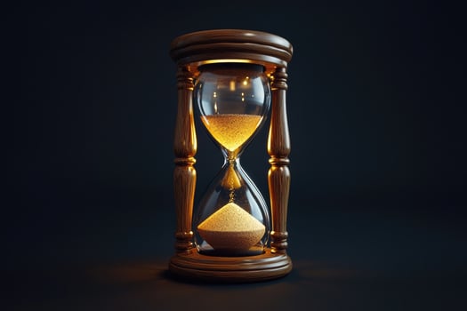 Hourglass measuring the passing time on dark background photo