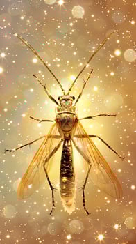 Sparkling golden insect in starry night light photo