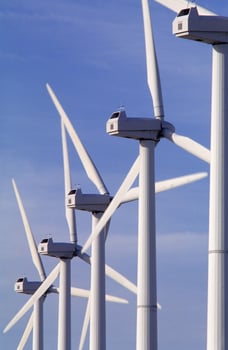 Windmills background. Power and energy conceptual banner. Eco energy cover photo