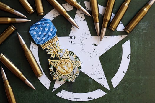 KYIV, UKRAINE - JULY 10, 2024 Air Force Medal Of Honor. Highest United States military award medal with ribbon and pin. Handmade paper theater props photo