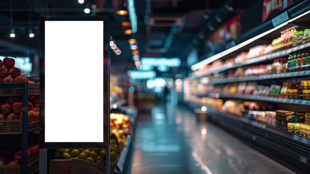 A white Billboards for advertisement is in a supermarket photo