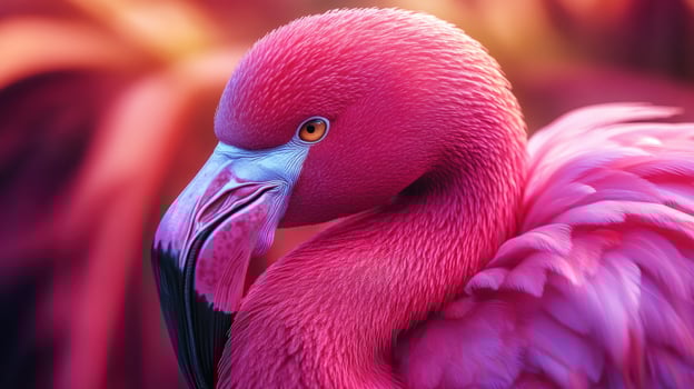 Pink flamingo in glowing neon light. photo